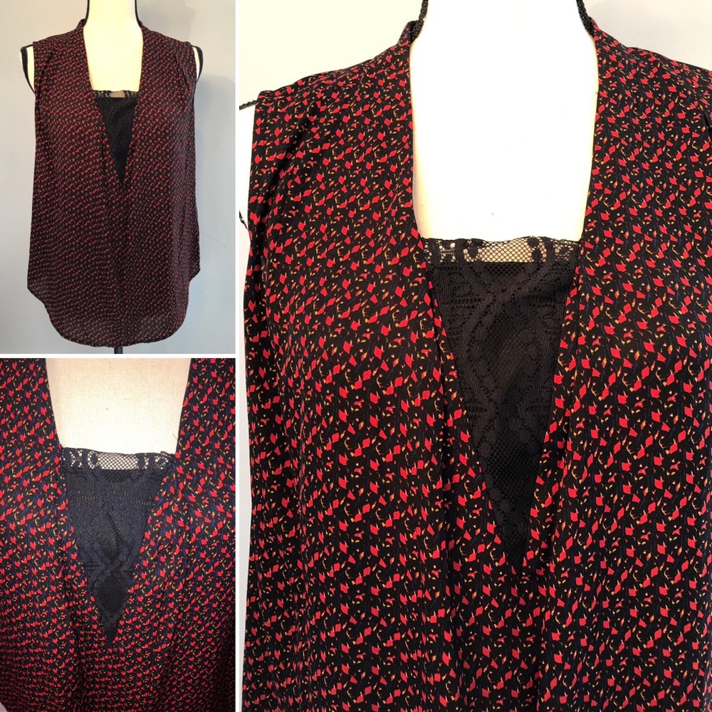 NWT Daniel Rainn-Red & Black Leaf Sleeveless Top - Picture 3 of 7